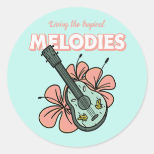 Tropische Melodieën Ukulele Floral Art Ronde Sticker