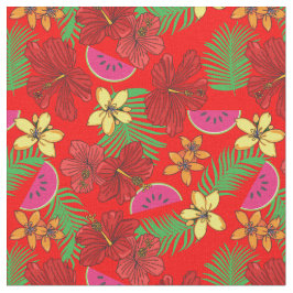 Tropische meloenen en palmbladeren, rood flessenpa stof