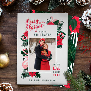 Tropische Merry & Bright Flamingo Candy Cane Foto Feestdagenkaart