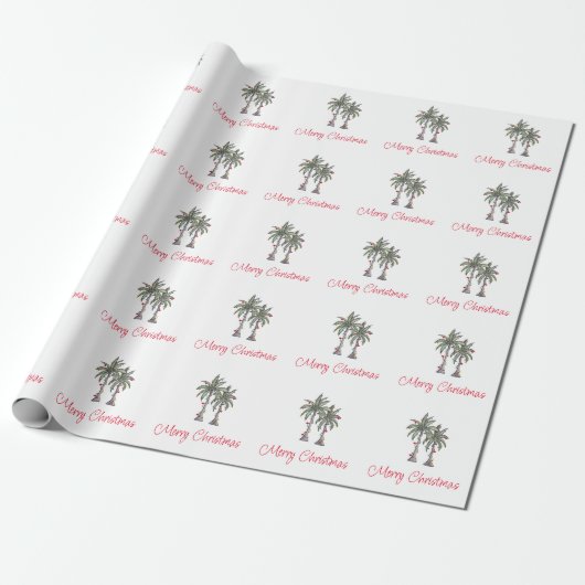Tropische Merry Christmas Palm Trees Patroon Cadeaupapier (Uitgerold)