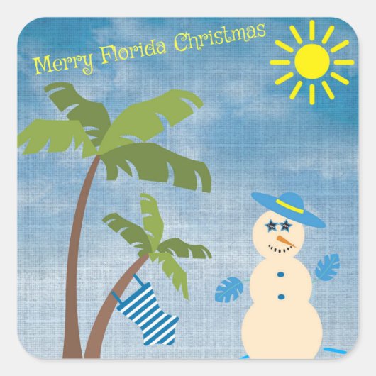 Tropische Merry Florida Kerstman op strand Vierkante Sticker (Voorkant)