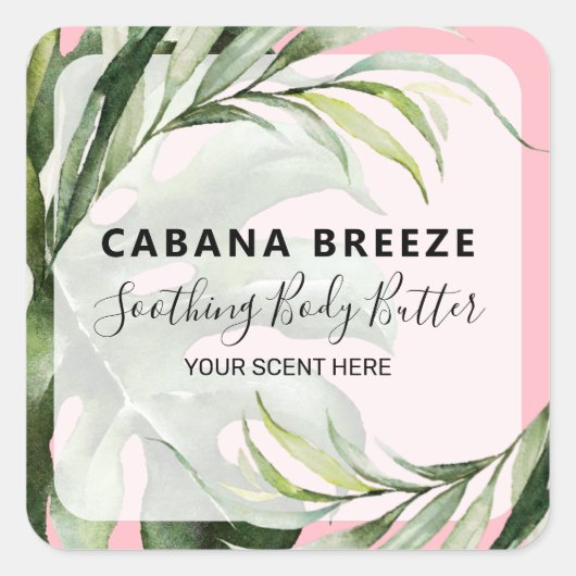 Tropische met roze gevulde productetiketten vierkante sticker (Voorkant)