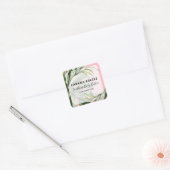 Tropische met roze gevulde productetiketten vierkante sticker (Envelop)