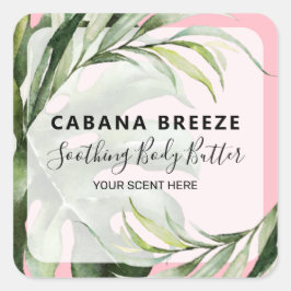 Tropische met roze gevulde productetiketten vierkante sticker