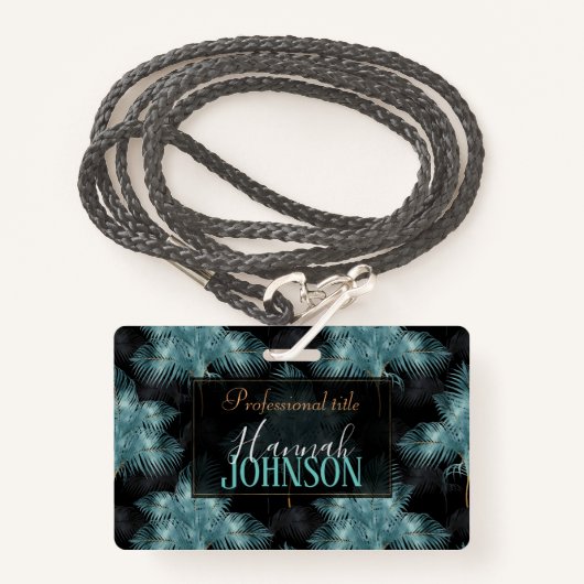 Tropische metalen blauw en goudpalen zomer badge (Voorkant met draagriem)