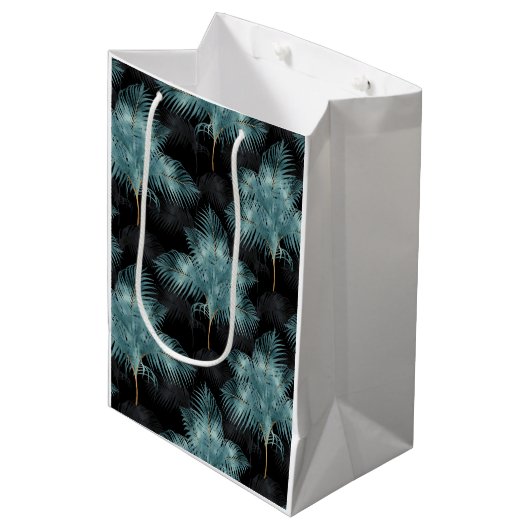 Tropische metalen blauw en goudpalen zomer medium cadeauzakje (Voorkant Gekanteld)