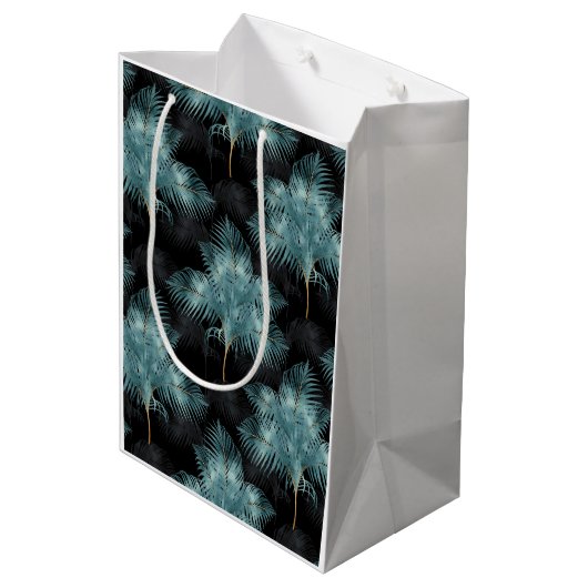 Tropische metalen blauw en goudpalen zomer medium cadeauzakje (Achterkant Gekanteld)