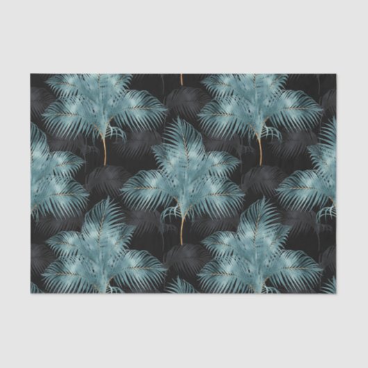 Tropische metalen blauw en goudpalen zomer tissuepapier (Voorkant)