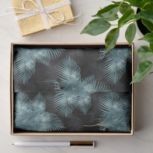 Tropische metalen blauw en goudpalen zomer tissuepapier (Geschenk)