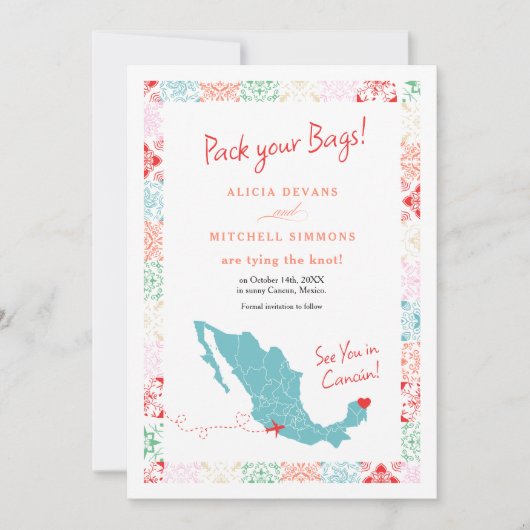 Tropische Mexico kaart bestemming bruiloft (Voorkant)