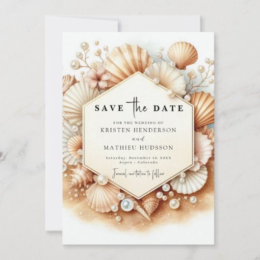 Tropische minimale strand bruiloft save the date (Voorkant)