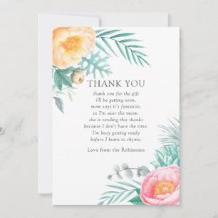 Tropische Mint Bloemige Baby Shower Dankjewel Bedankkaart