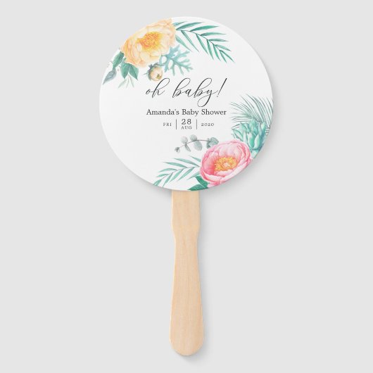 Tropische Mint Bloemige Baby Shower Handwaaier (Voorkant)