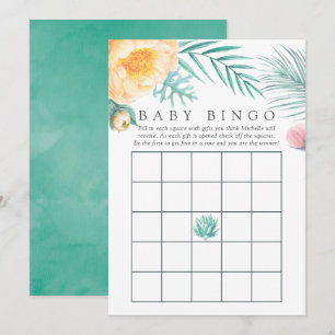 Tropische Mint Bloemige Zomer Baby Shower Bingo Kaart