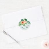 Tropische Mint Groene Bloemen Bruiloft Envelop Afd Ronde Sticker (Envelop)