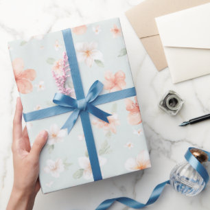 Tropische Mint Perzik Witte Bloemige Verjaardag Cadeaupapier