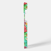 Tropische mix-fruit, bloemen en bladeren op blauw iPhone hoesje (Linkerkant)