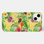 Tropische mix-fruit, bloemen en bladeren op geel iPhone hoesje (Achterkant horizontaal)