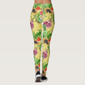 Tropische mix-fruit, bloemen en bladeren op geel leggings (Achterkant)