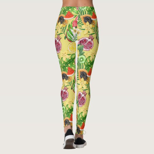 Tropische mix-fruit, bloemen en bladeren op geel leggings (Achterkant)