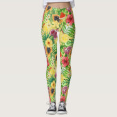 Tropische mix-fruit, bloemen en bladeren op geel leggings (Voorkant)