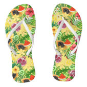 Tropische mix-fruit, bloemen en bladeren op geel teenslippers (Voetbed)