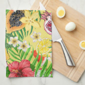 Tropische mix-fruit, bloemen en bladeren op geel theedoek (Quarter Fold)