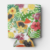 Tropische mix-fruit, bloemen en bladeren op wit blikjeskoeler (Achterkant)