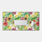 Tropische mix-fruit, bloemen en bladeren op wit bureaumat (Keyboard & Muis)