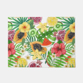 Tropische mix-fruit, bloemen en bladeren op wit deurmat (Voorkant)