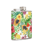 Tropische mix-fruit, bloemen en bladeren op wit heupfles (Rechts)