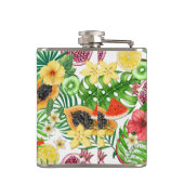 Tropische mix-fruit, bloemen en bladeren op wit heupfles (Achterkant)
