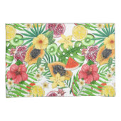 Tropische mix-fruit, bloemen en bladeren op wit kussensloop (Voorkant-Rechts)