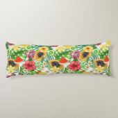 Tropische mix-fruit, bloemen en bladeren op wit lichaamskussen (Achterkant)
