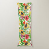 Tropische mix-fruit, bloemen en bladeren op wit lichaamskussen (Voorkant Verticaal)