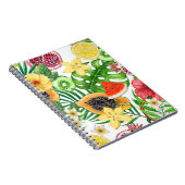 Tropische mix-fruit, bloemen en bladeren op wit notitieboek (Rechterzijde)