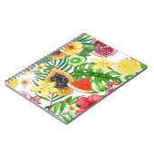Tropische mix-fruit, bloemen en bladeren op wit notitieboek (Linkerzijde)