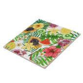Tropische mix-fruit, bloemen en bladeren op wit tegeltje (Zijkant)
