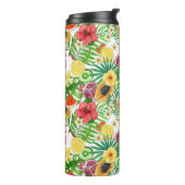 Tropische mix-fruit, bloemen en bladeren op wit thermosbeker (Gedraaid links)