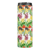 Tropische mix-fruit, bloemen en bladeren op wit thermosbeker (Achterkant)