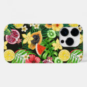 Tropische mix-fruit, bloemen en bladeren op zwart Case-Mate iPhone case (Achterkant (horizontaal))