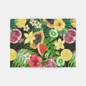 Tropische mix-fruit, bloemen en bladeren op zwart fleece deken (Voorkant (Horizontaal))