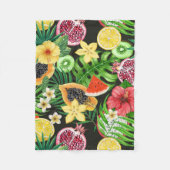 Tropische mix-fruit, bloemen en bladeren op zwart fleece deken (Voorkant)