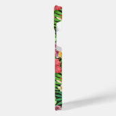 Tropische mix-fruit, bloemen en bladeren op zwart iPhone hoesje (Linkerkant)