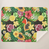 Tropische mix-fruit, bloemen en bladeren op zwart sherpa deken (Voorkant (horizontaal))