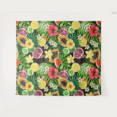 Tropische mix-fruit, bloemen en bladeren op zwart wandkleed (Voorkant (horizontaal))