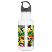Tropische mix-fruit, bloemen en bladeren op zwart waterfles  (Achterkant)