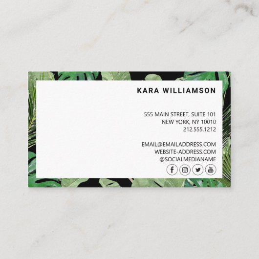 Tropische Moderne Boutique Salon Black Appointment Klantenkaartje (Achterkant)