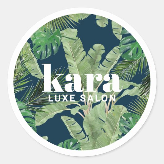 Tropische Moderne Boutique Salon Designer Navy Ronde Sticker (Voorkant)
