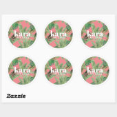 Tropische Moderne Boutique Salon Ontwerper Roze Ronde Sticker (Vel)